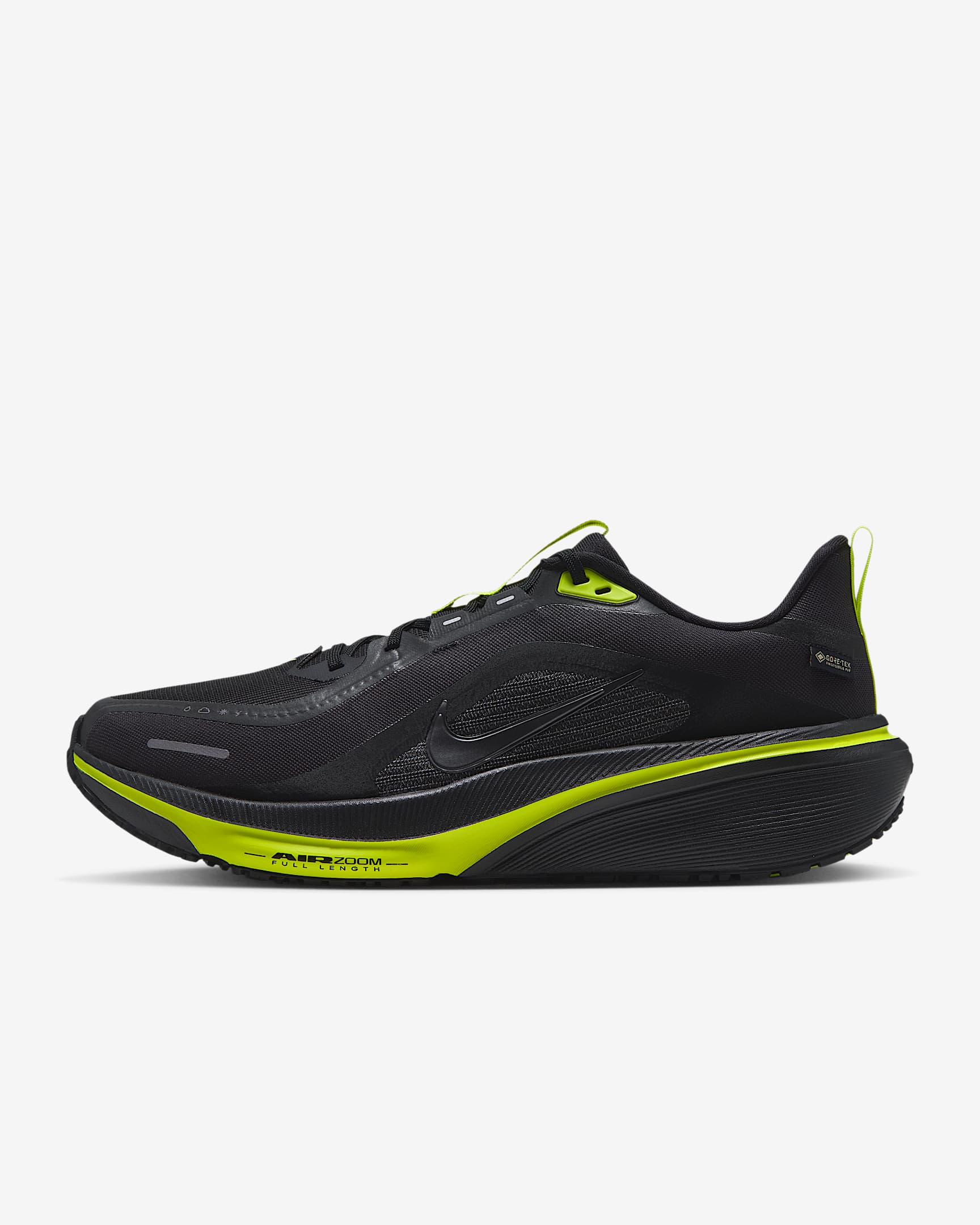 Nike Pegasus 42 GORE-TEX wasserdichter Straßenlaufschuh (Herren) – Schwarz/Lemon Venom/Metallic Dark Grey