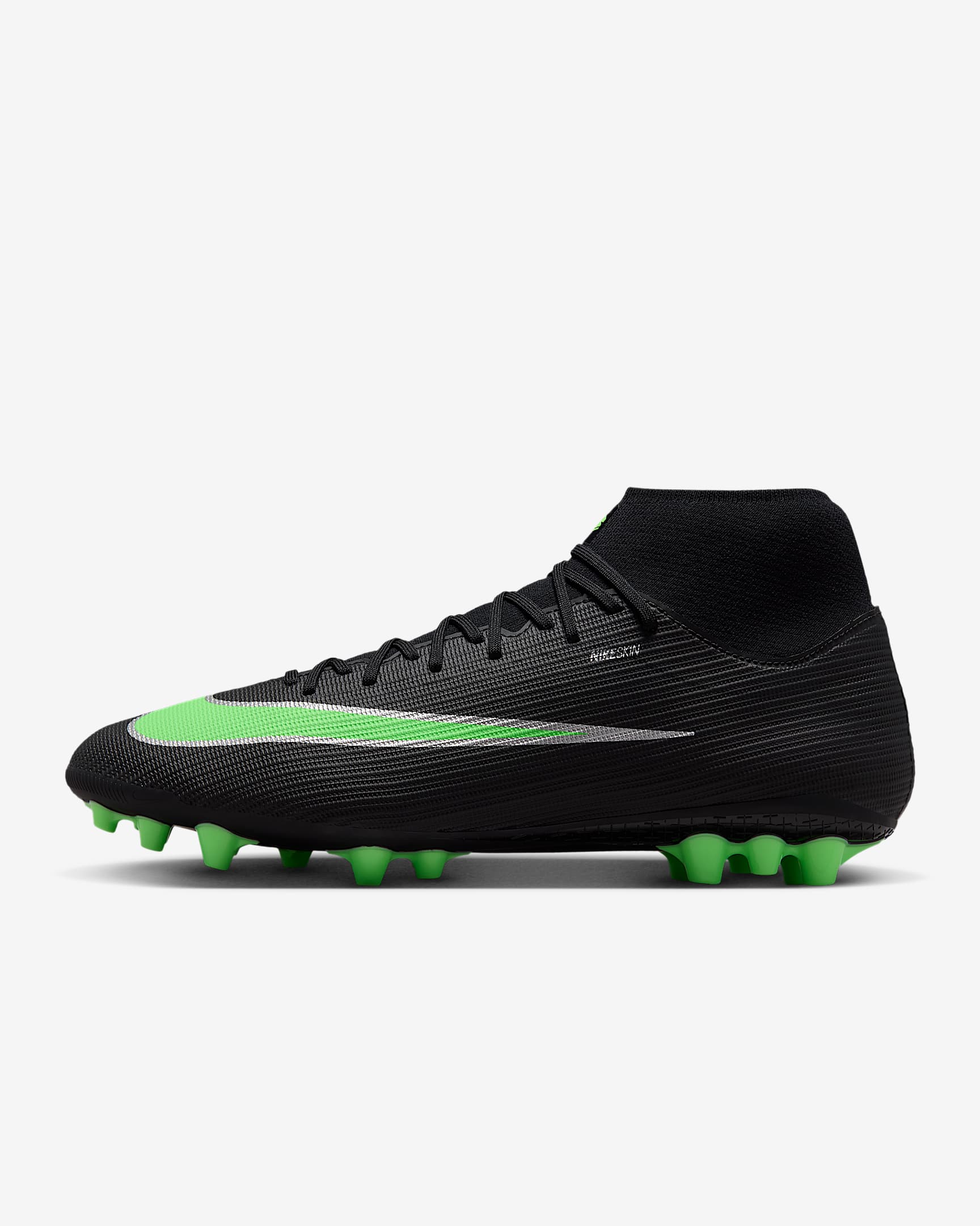Nike Mercurial Superfly 11 Academy High-Top-Fußballschuh für Kunstrasen – Schwarz/Schwarz/Illusion Green