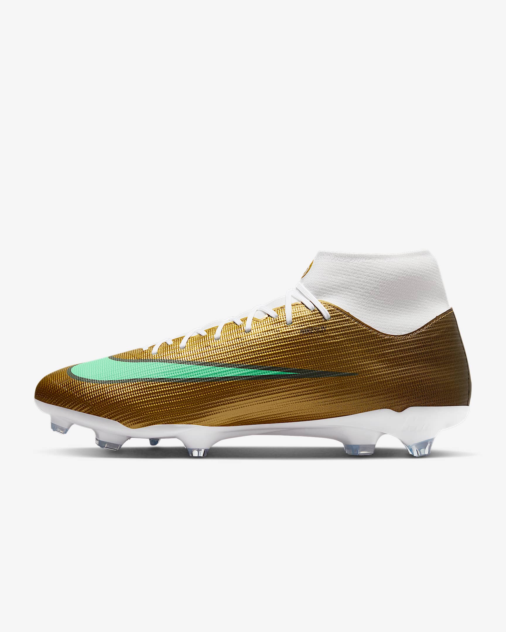 Nike Mercurial Superfly 11 Academy „Kylian Mbappé“ High-Top-Fußballschuh für verschiedene Böden – Metallic Gold/Green Glow