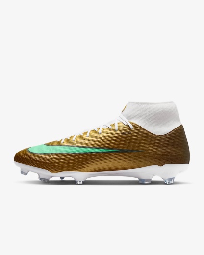 Nike Mercurial Superfly 11 Academy „Kylian Mbappé“ High-Top-Fußballschuh für verschiedene Böden – Metallic Gold/Green Glow
