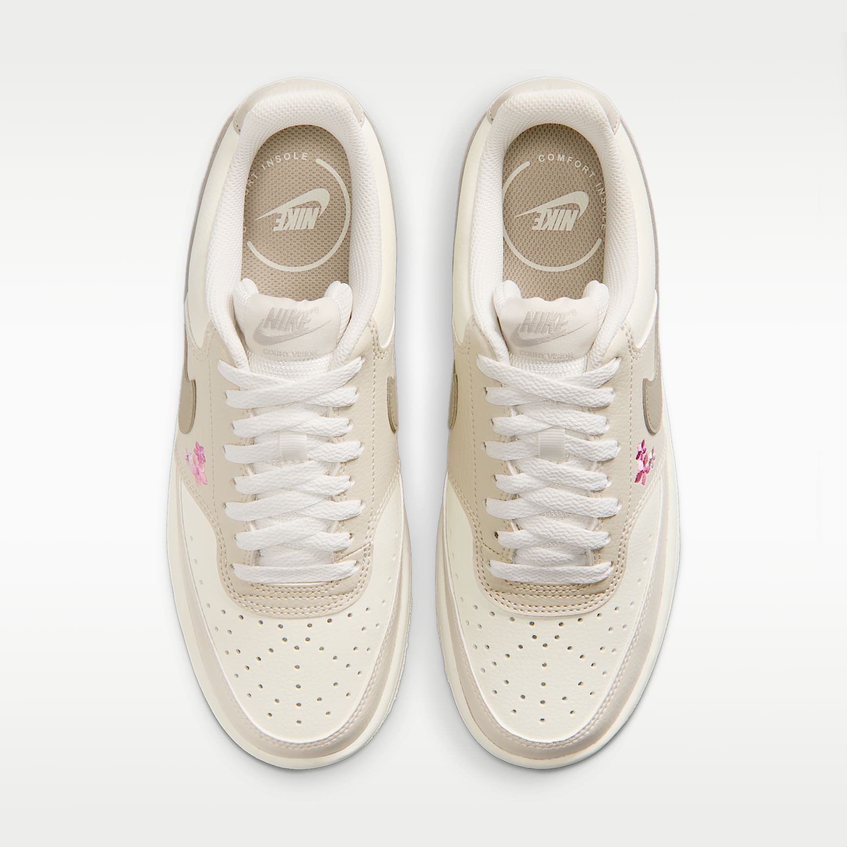 Nike Court Vision Low SE "Stitched Floral" Schuh (Damen) – Sail/Light Orewood Brown/Cream II