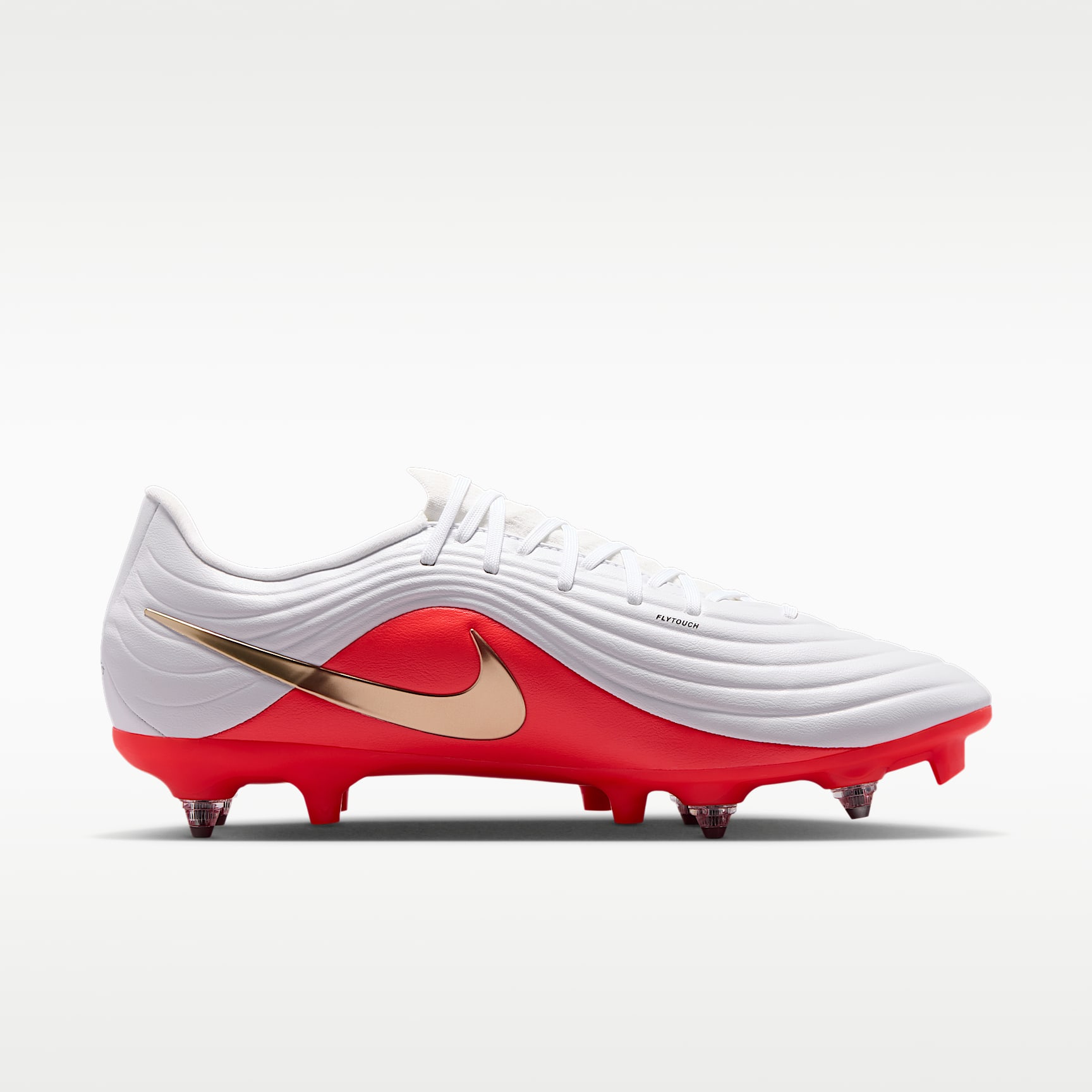 Nike Tiempo Maestro Academy Low Top Fußballschuh für weichen Rasen – Weiß/Bright Crimson/Blur