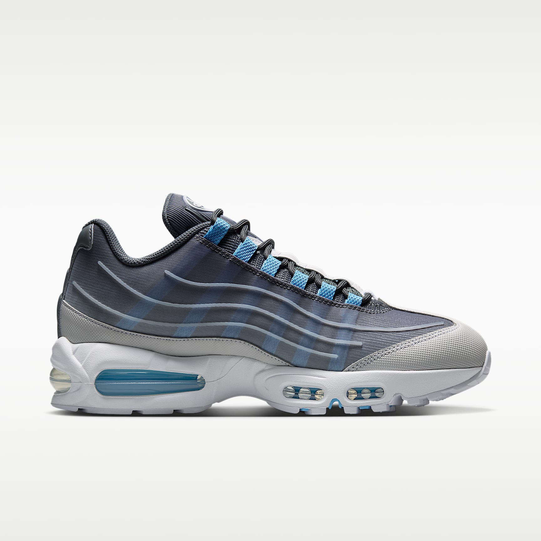 Nike Air Max 95 Big Bubble Tech Schuh (Herren) – Smoke Grey/Weiß/Schwarz/Football Blue