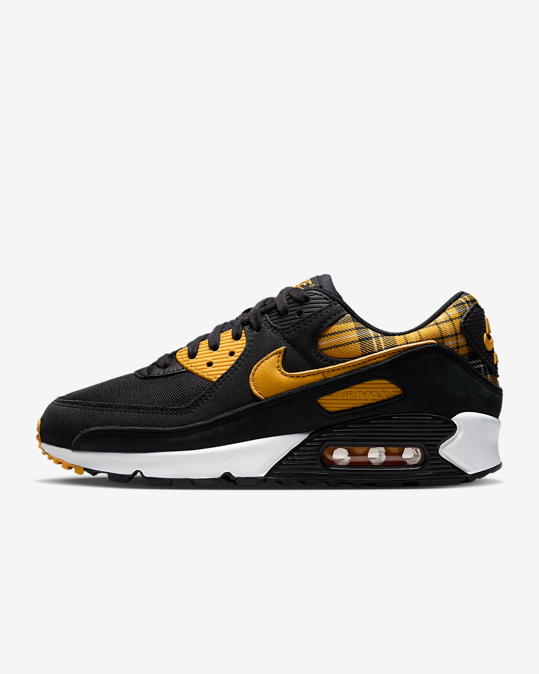 Nike Air Max 90 "Plaid" Schuh (Damen) – Schwarz/Weiß/Yellow Ochre