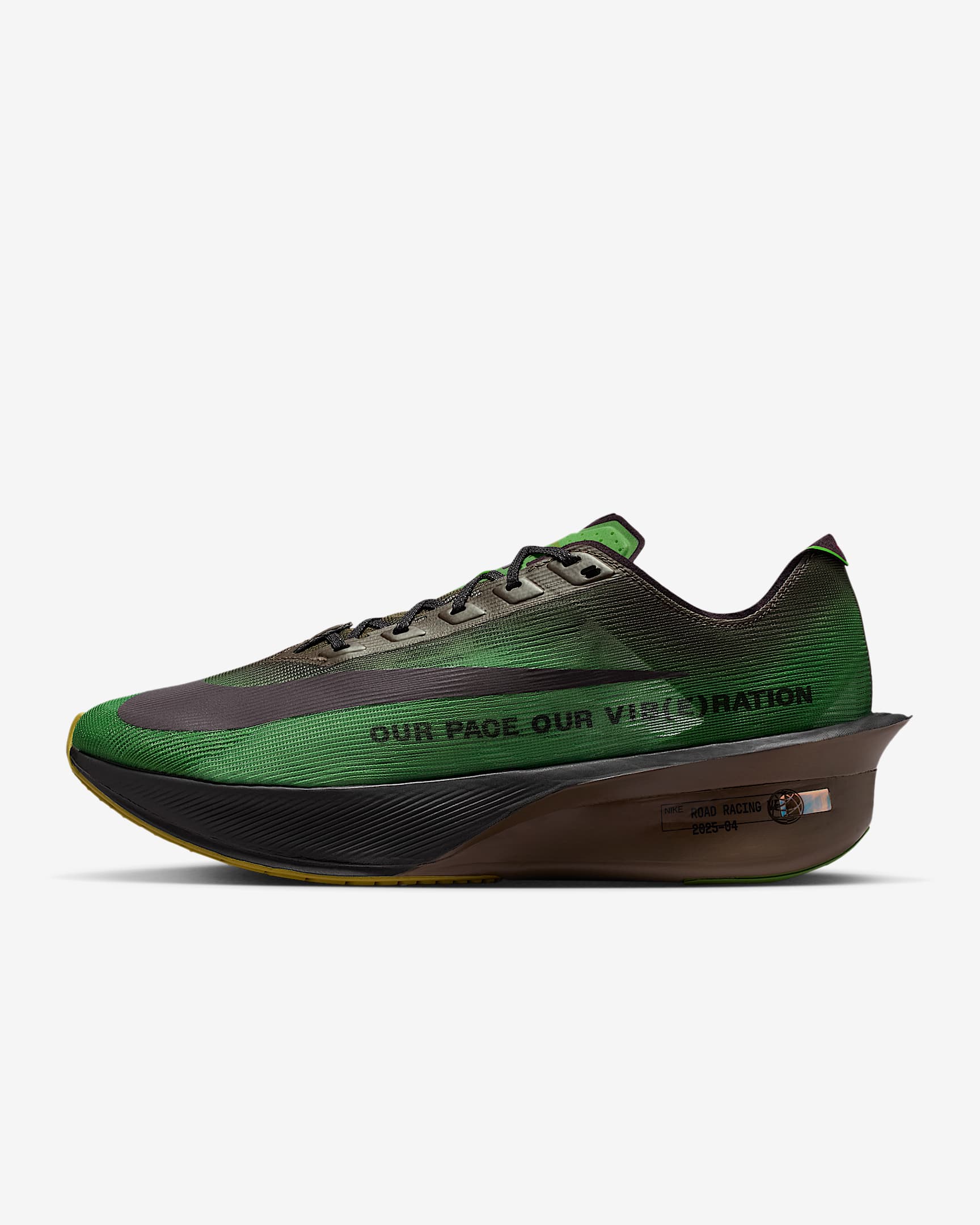 Nike Vaporfly 4 Laufschuh für Straßenwettkämpfe (Herren) – Chlorophyll/Off Noir/Mink Brown/Burgundy Ash