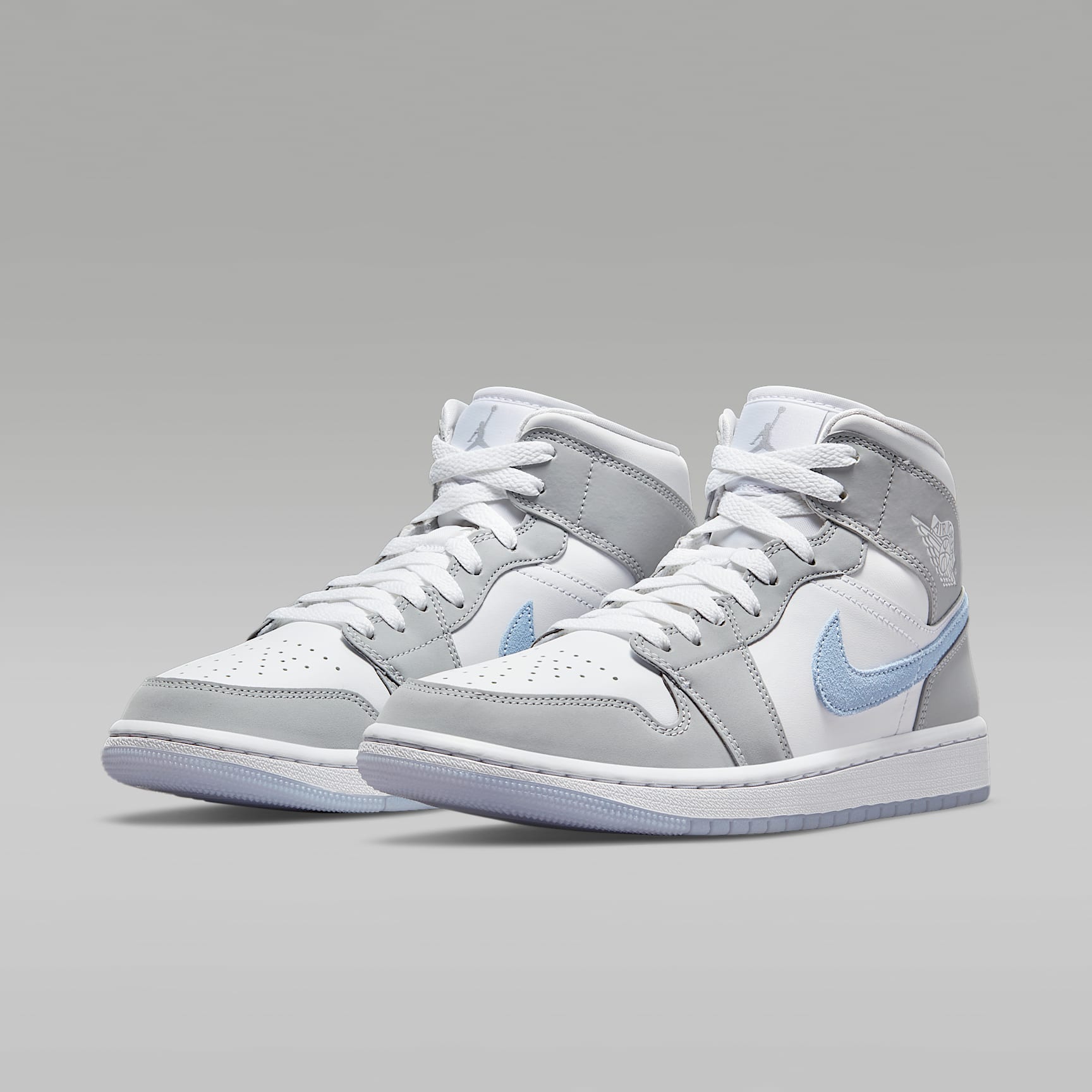 Air Jordan 1 Mid Schuh (Damen) – Weiß/Wolf Grey/Aluminum