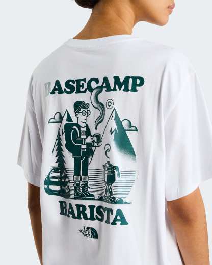 Unisex Basecamp Barista Graphic T-Shirt mit lockerer Passform – TNF White-Pacific Teal