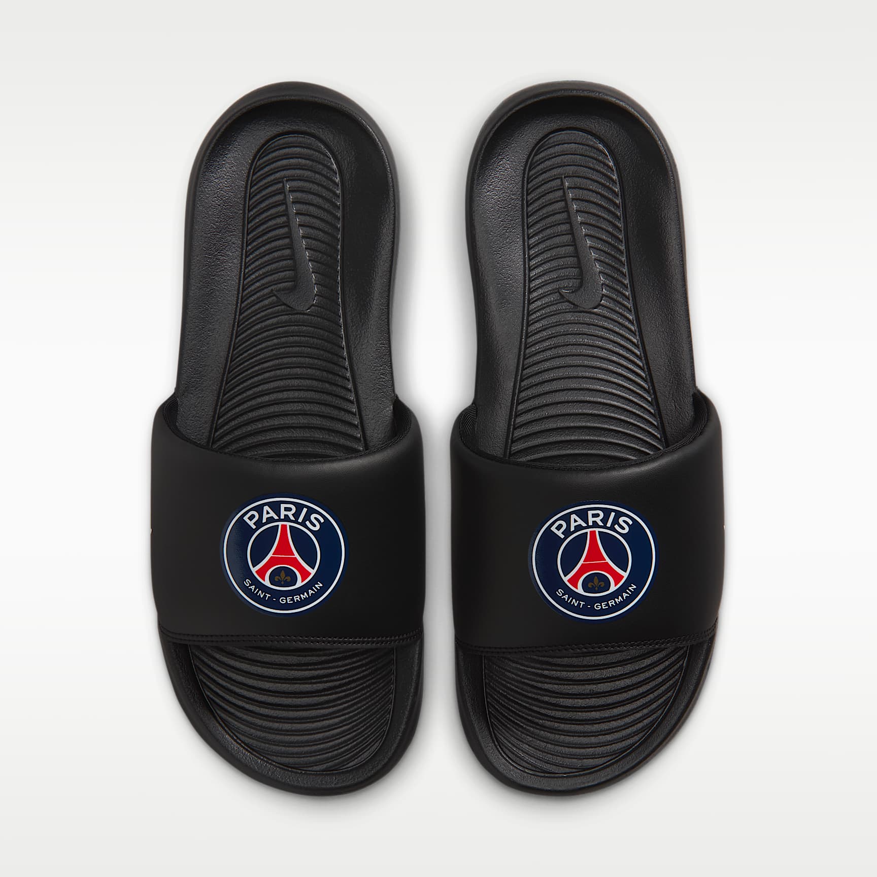 Paris Saint-Germain Victori One Nike Fußball-Slides (Herren) – Schwarz/Multi-Color/Weiß