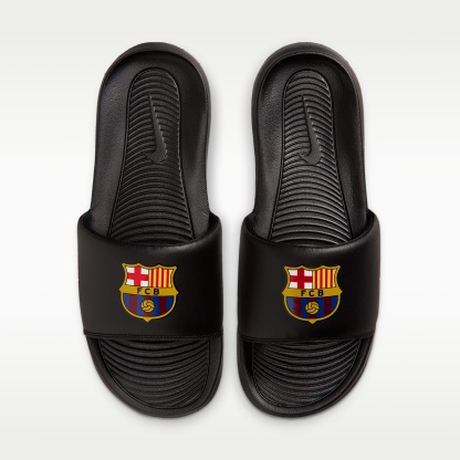 FC Barcelona Victori One Nike Fußball-Slides (Herren) – Schwarz/Midwest Gold/Imperial Purple