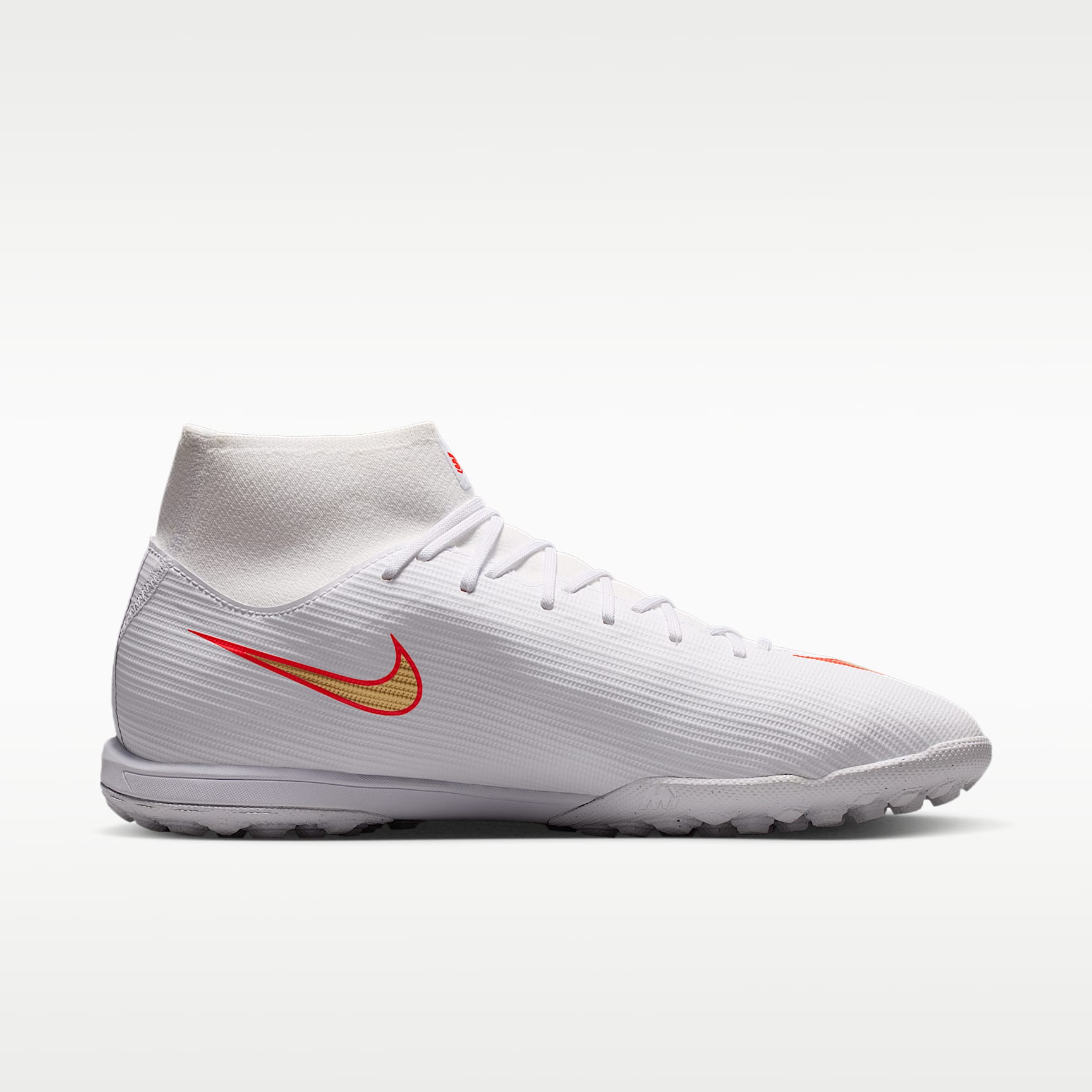 Nike Mercurial Superfly 11 Academy High-Top-Fußballschuh für Turf – Weiß/Bright Crimson/Blur