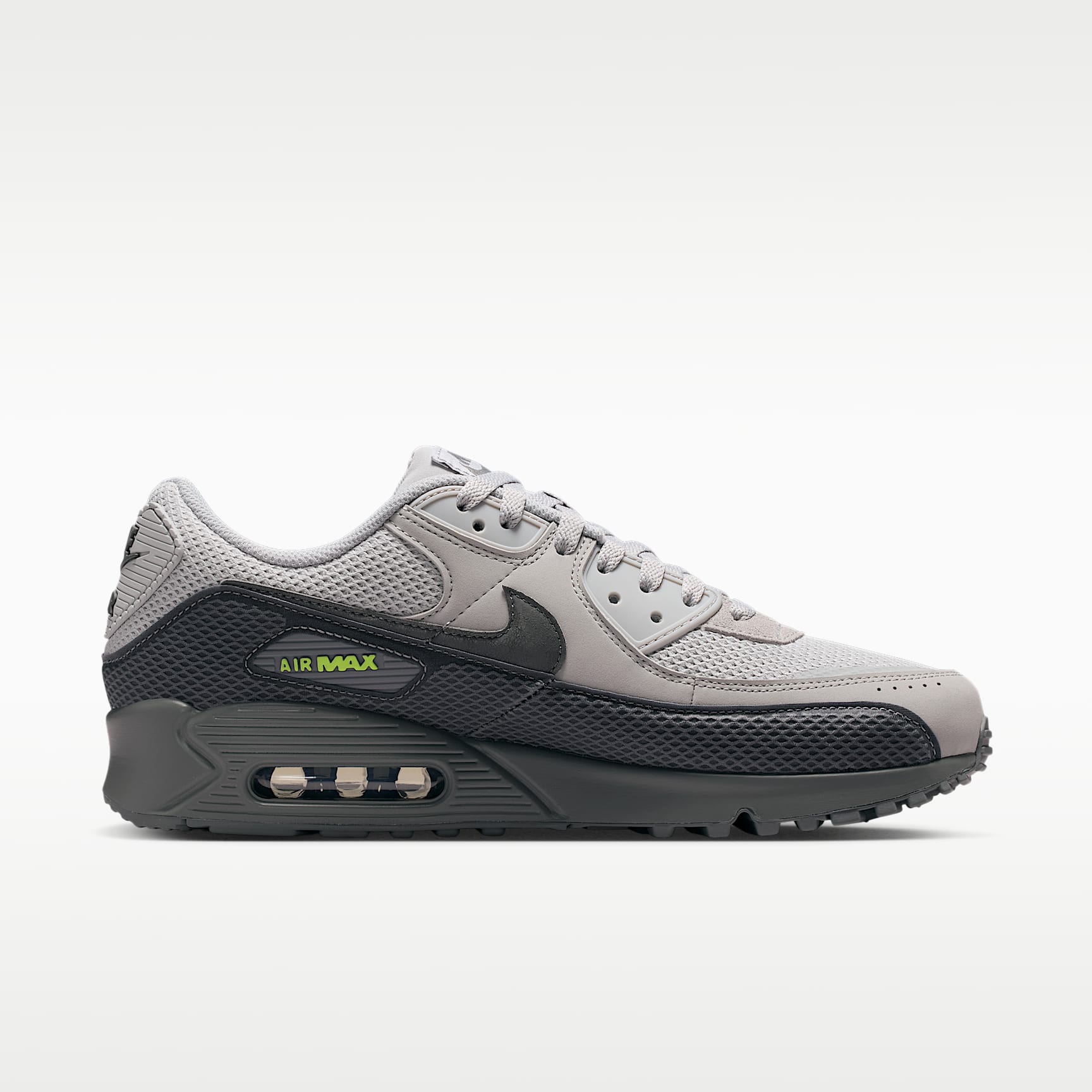 Nike Air Max 90 Premium Schuh (Herren) – Light Smoke Grey/Smoke Grey/Volt/Iron Grey