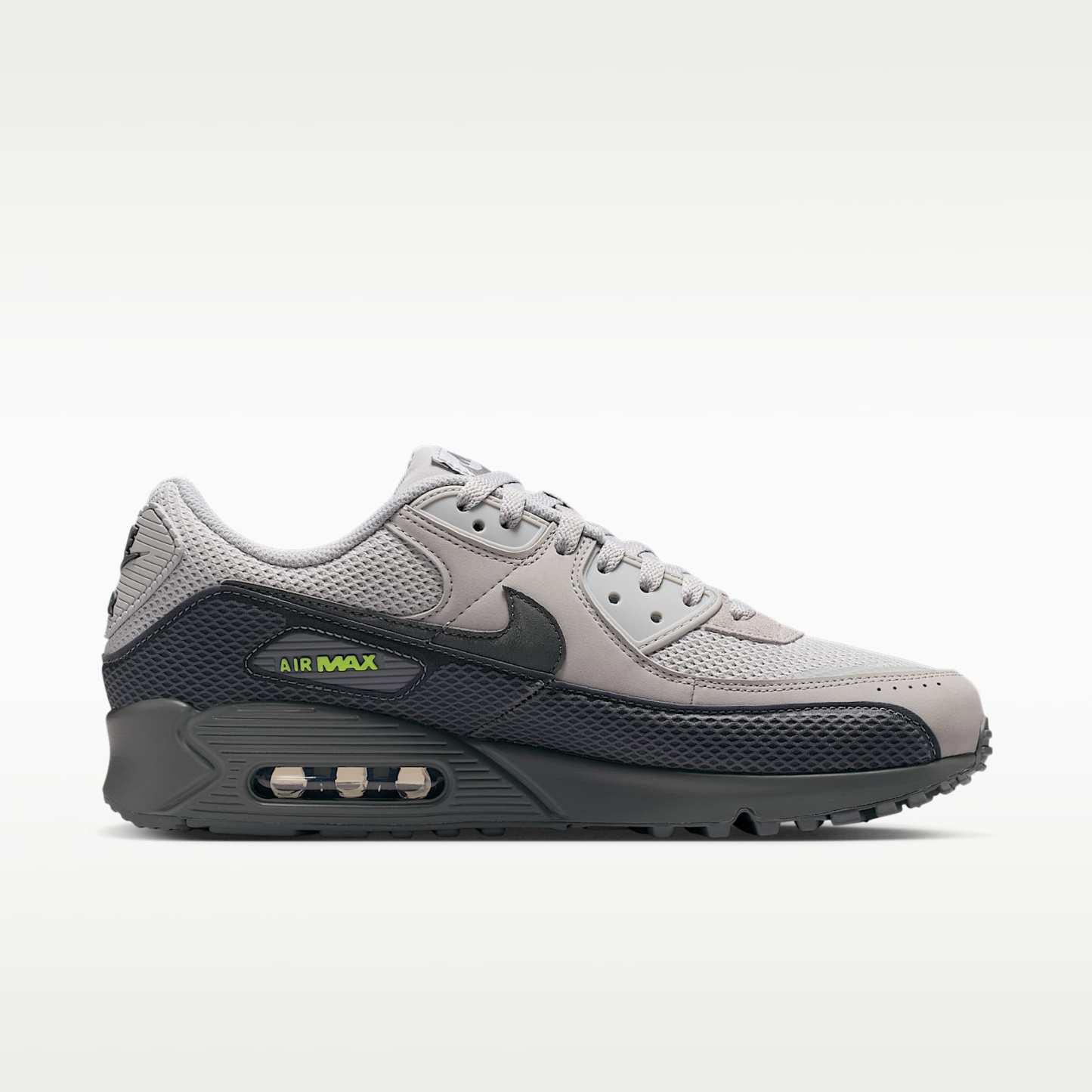 Nike Air Max 90 Premium Schuh (Herren) – Light Smoke Grey/Smoke Grey/Volt/Iron Grey