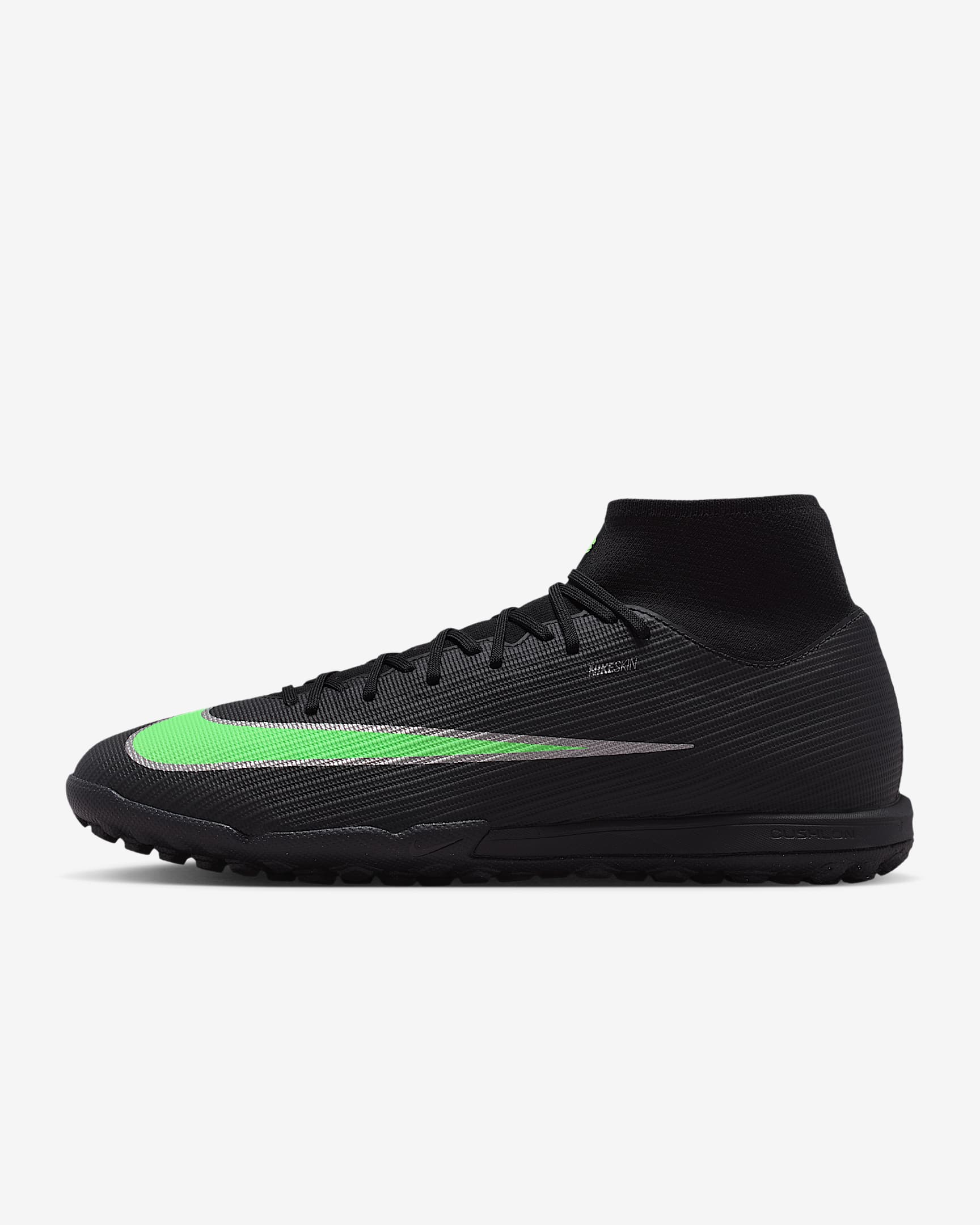 Nike Mercurial Superfly 11 Academy High-Top-Fußballschuh für Turf – Schwarz/Schwarz/Illusion Green
