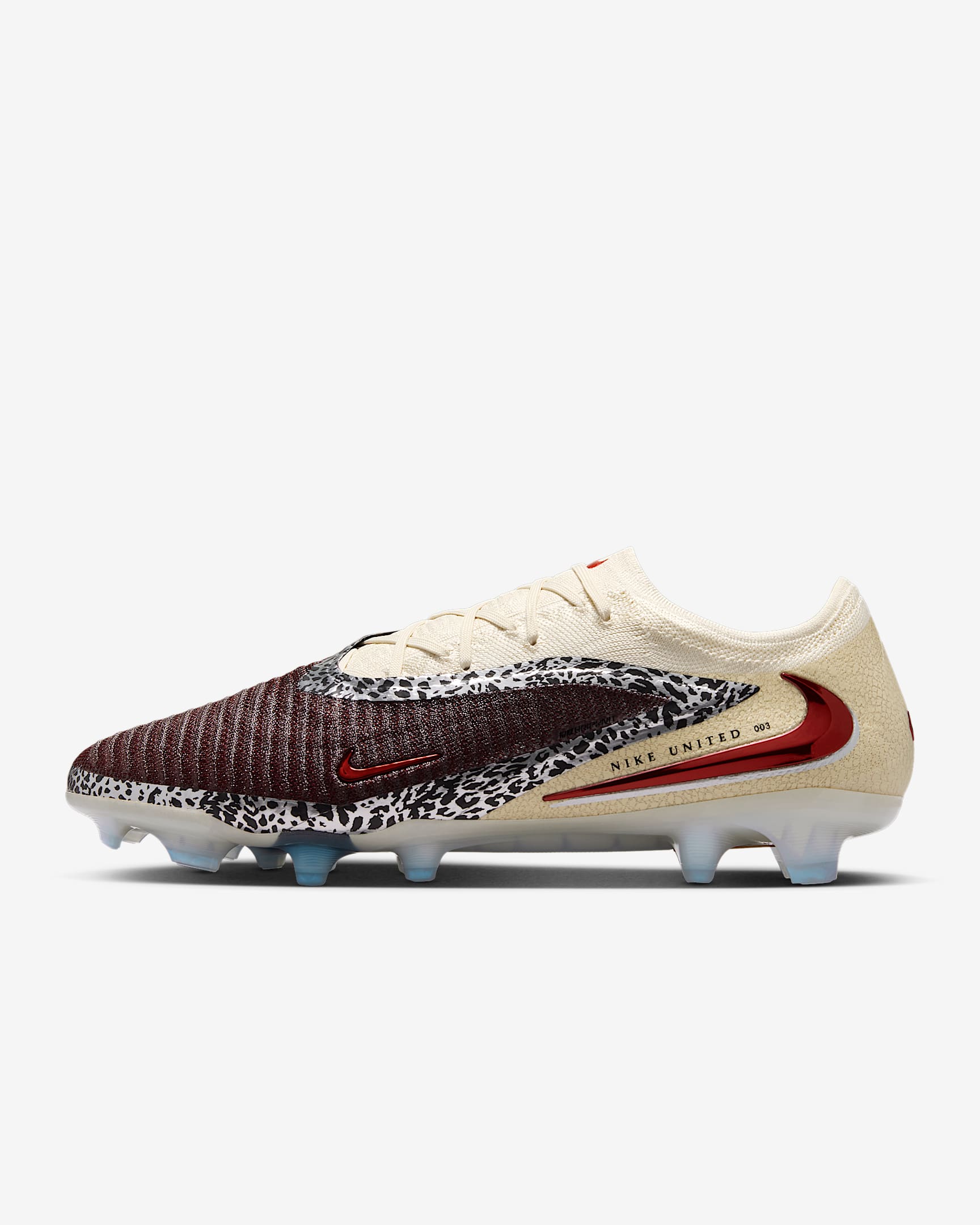 Nike United Phantom 6 Low Elite Fußballschuh für normalen Rasen – Burgundy Crush/Fossil/University Red