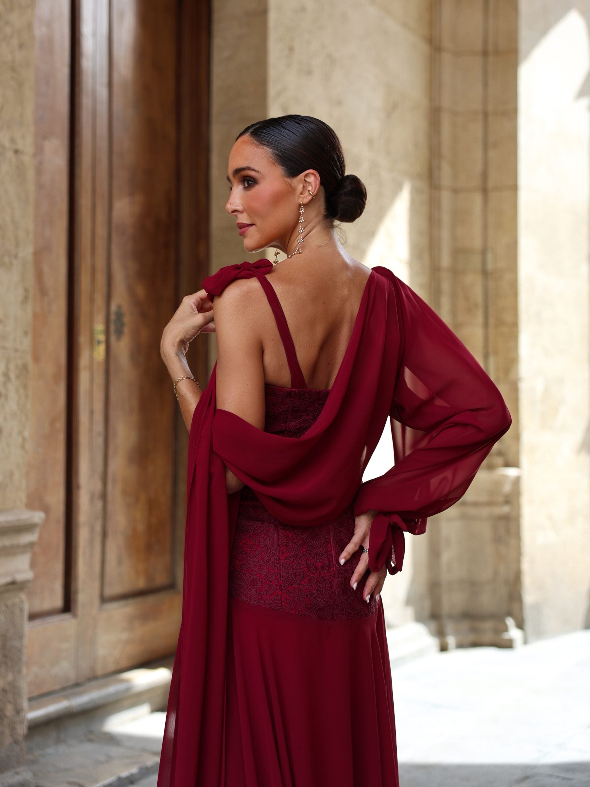 Vestido Aura Burdeos Largo
