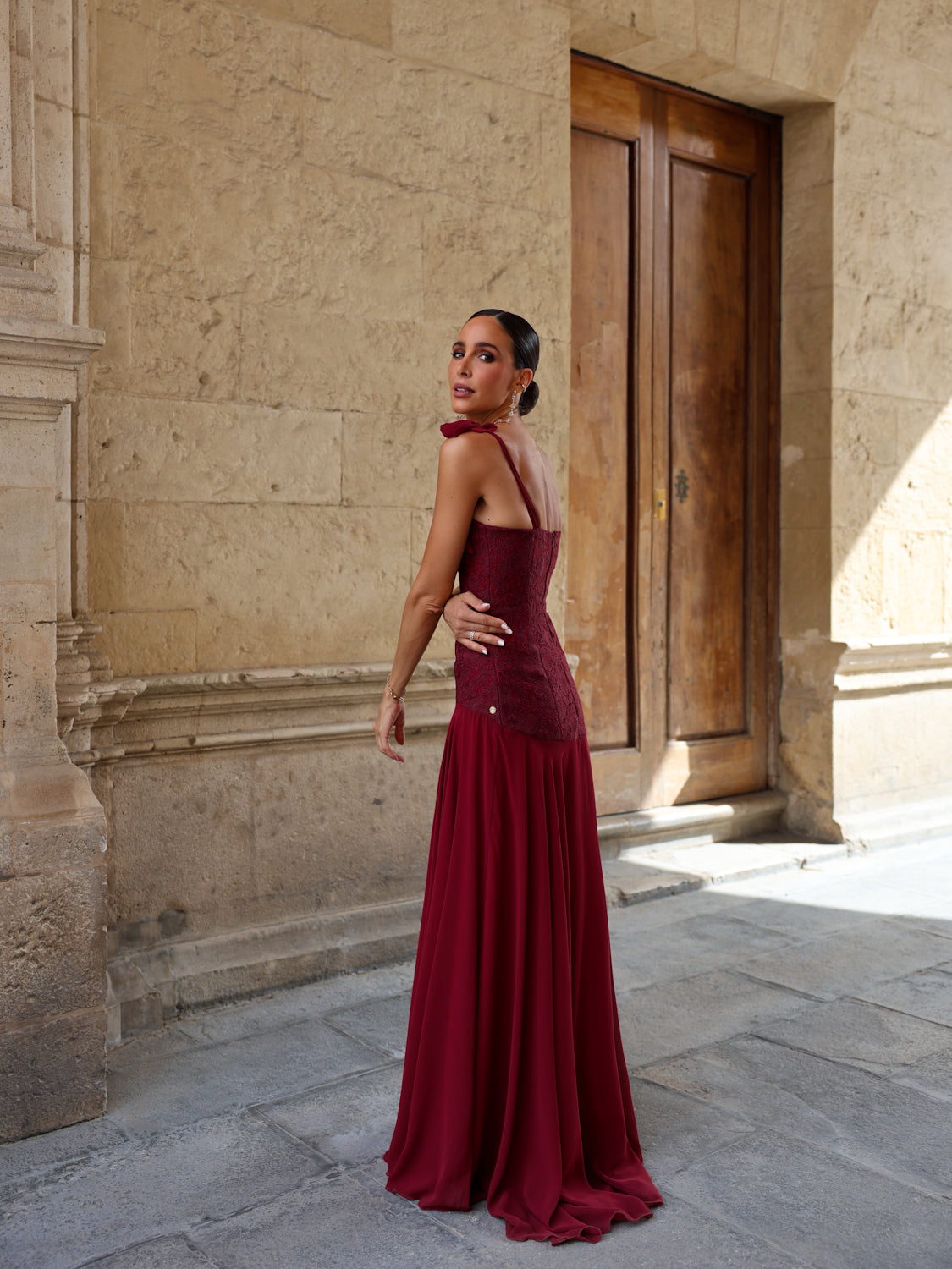 Vestido Aura Burdeos Largo