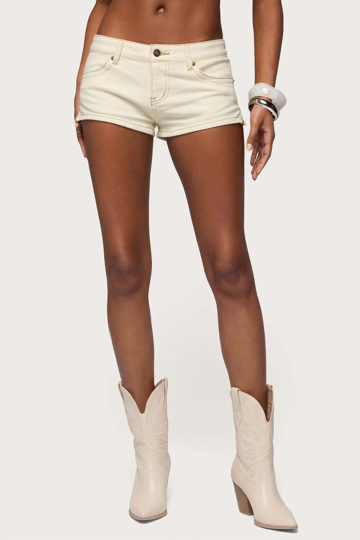 Jagger Low Rise Denim Shorts - CREAM