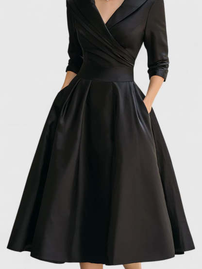 Women's Cocktail V Neck 3/4 Sleeve Midi Dress with Pockets
