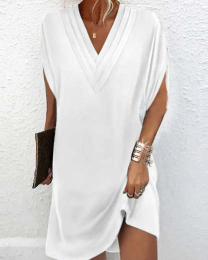 Women's Cocktail V Neck Split Sleeve Mini Shift Dress