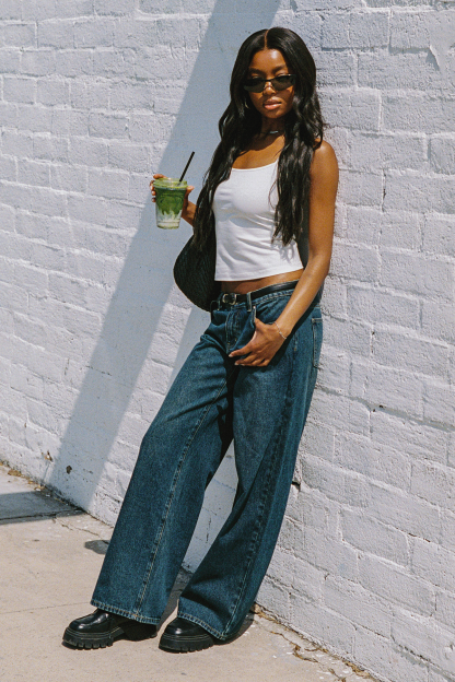 Raelynn Washed Low Rise Baggy Jeans - TWILIGHT-BLUE