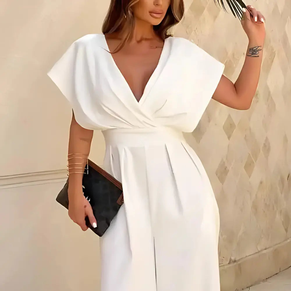 Women's Cocktail Wide Leg V Neck Flutter Sleeve Jumpsuit