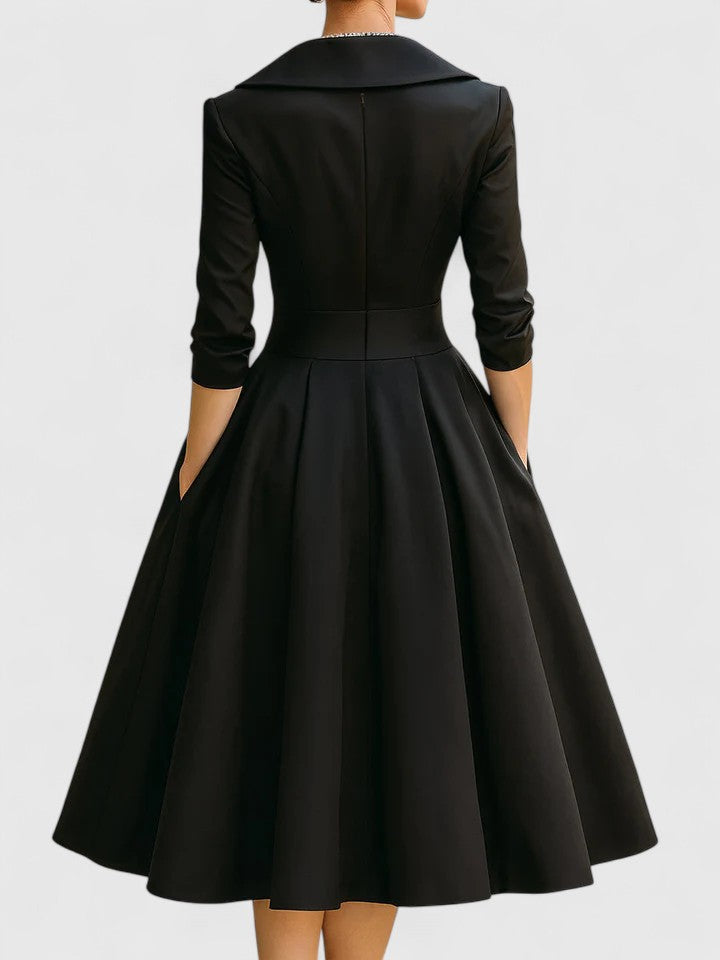 Women's Cocktail V Neck 3/4 Sleeve Midi Dress with Pockets