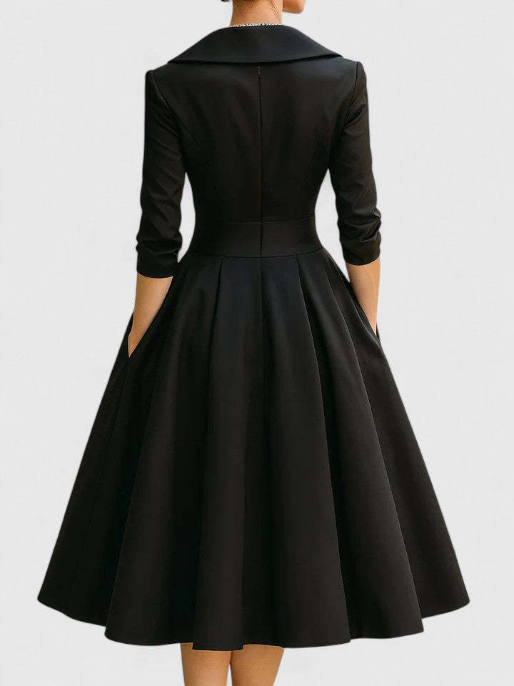 Women's Cocktail V Neck 3/4 Sleeve Midi Dress with Pockets