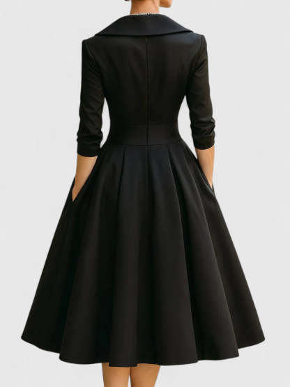 Women's Cocktail V Neck 3/4 Sleeve Midi Dress with Pockets