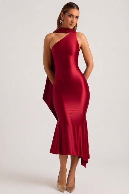Daniela Pleated Midi Dress - Red
