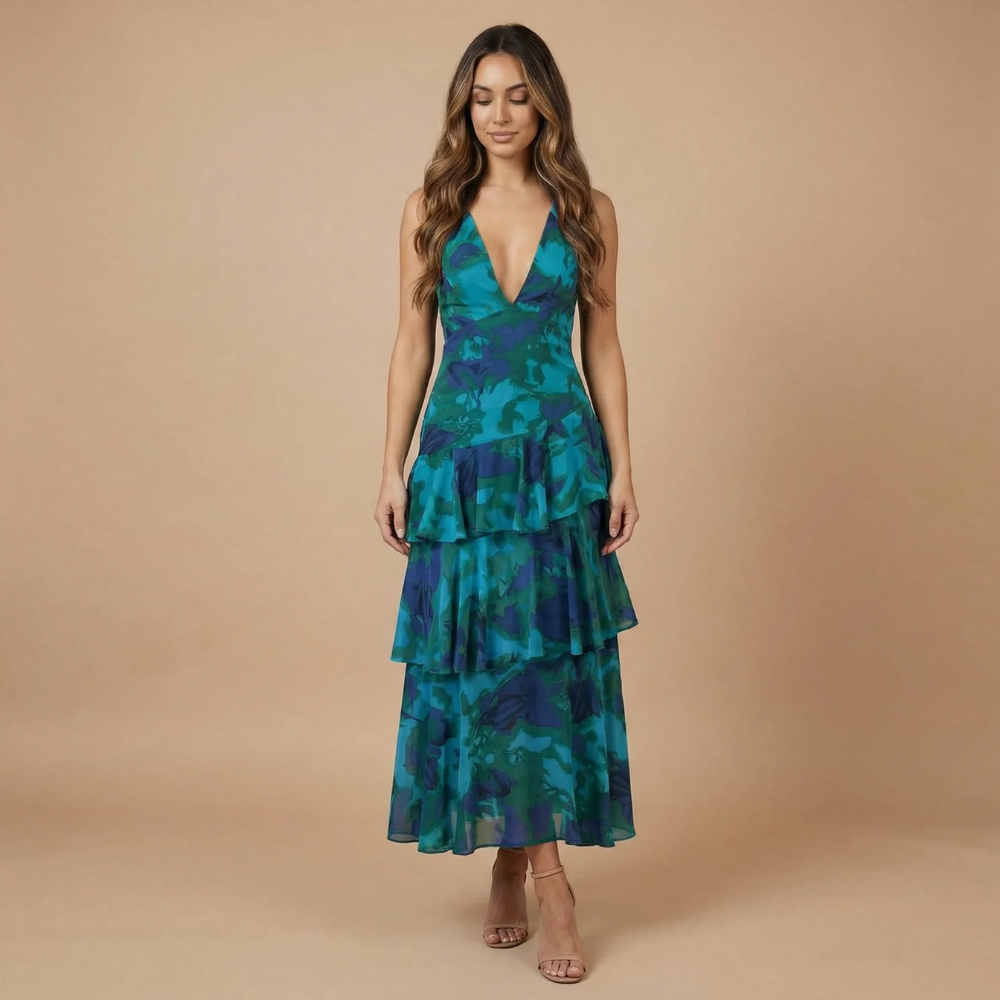 Women's Wedding Guest Floral Plunge Neck Midi Dress - product image 4