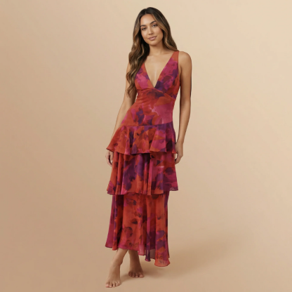 Women's Wedding Guest Floral Plunge Neck Midi Dress - product image 5