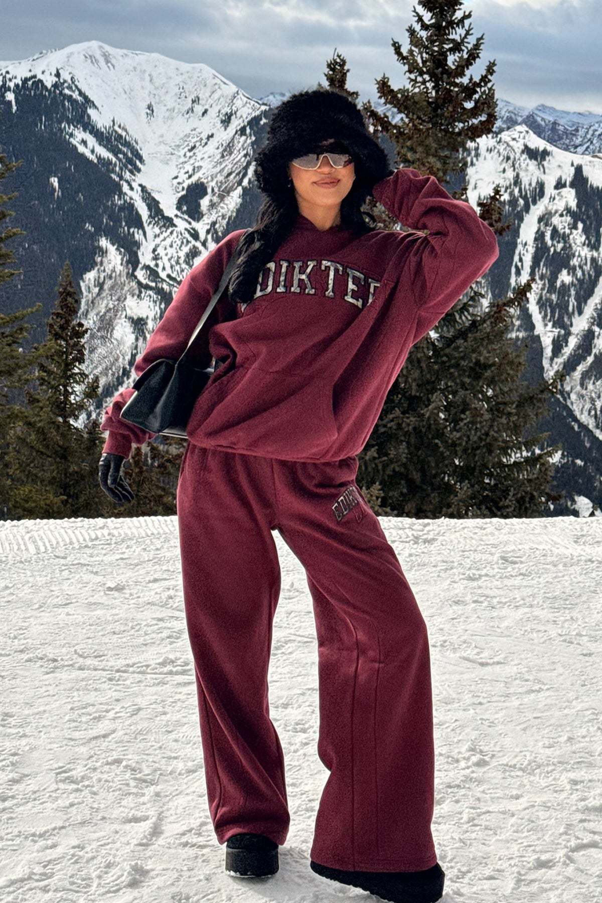 Edikted Crush Oversized Hoodie - BURGUNDY