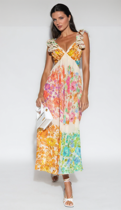 Demi Floral Pleated Maxi Dress - Floral