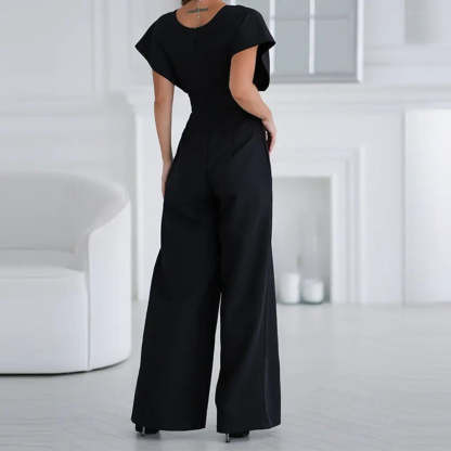Women's Cocktail Wide Leg V Neck Flutter Sleeve Jumpsuit