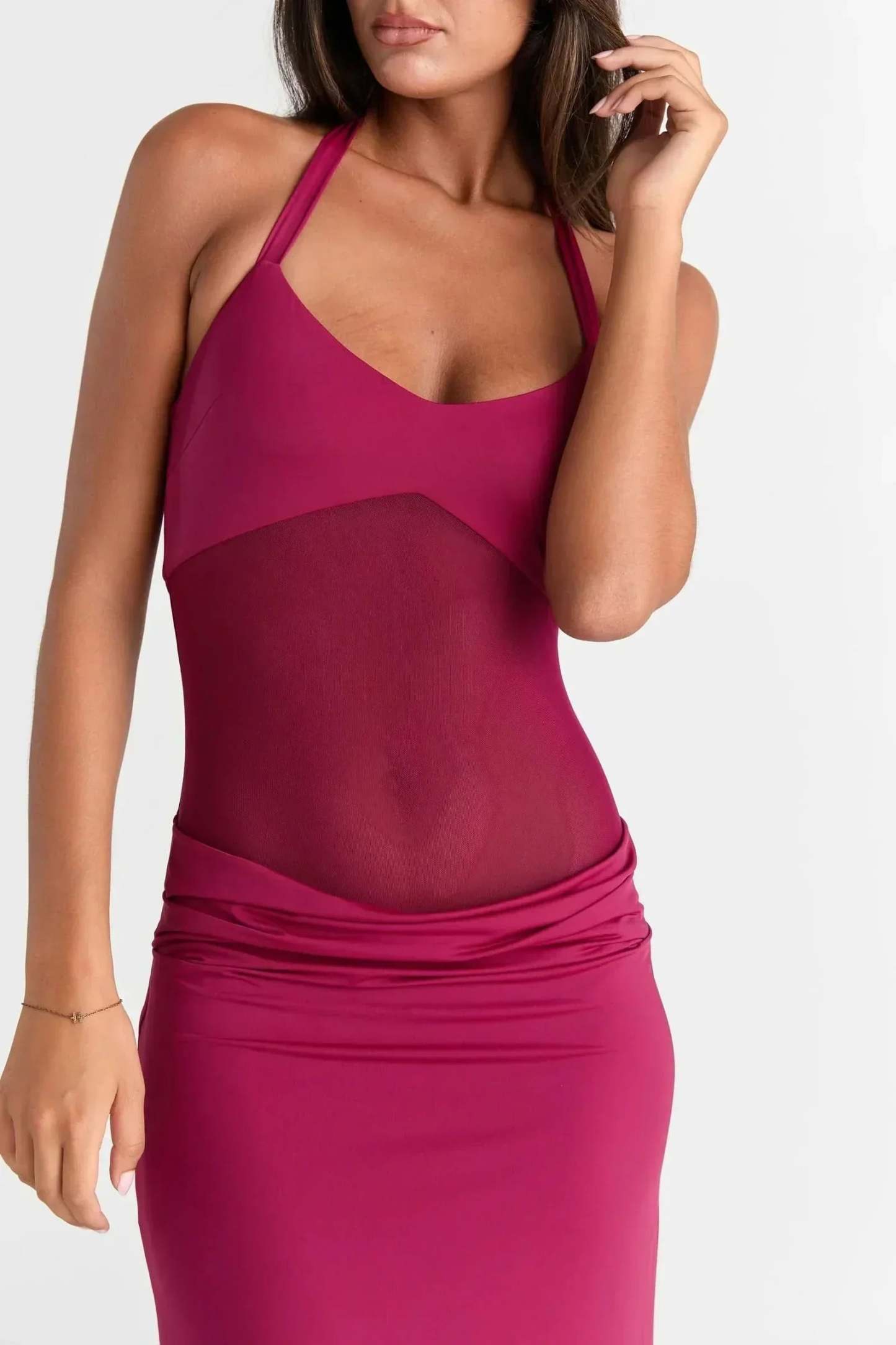 Women's Cocktail Sheer Mesh Scoop Neck Maxi Dress - product image 5