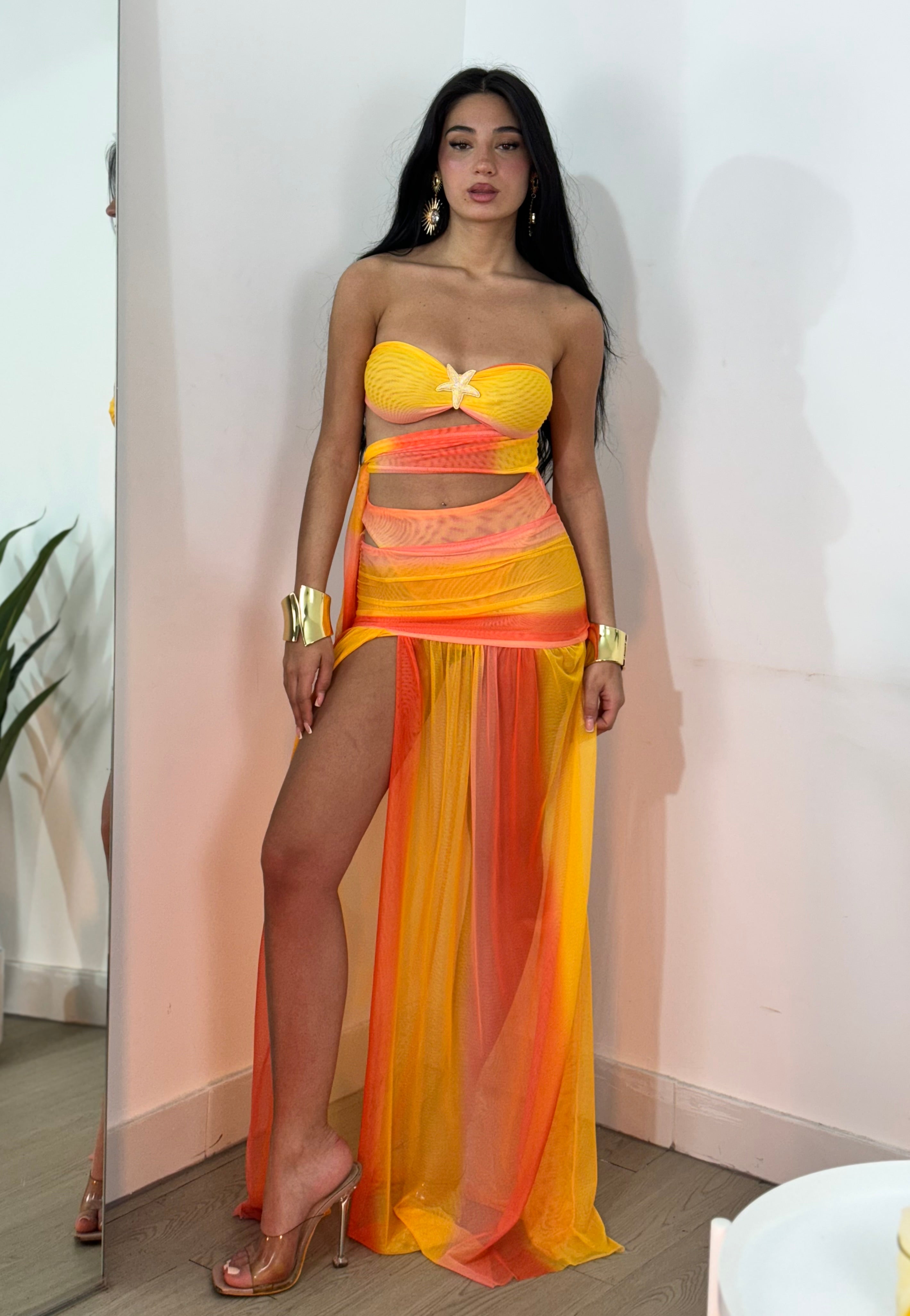 Women's Cocktail Strapless Sheer Maxi Skirt Set