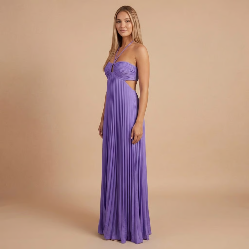 Women's Wedding Guest Pleated Halter Maxi Dress - product image 5