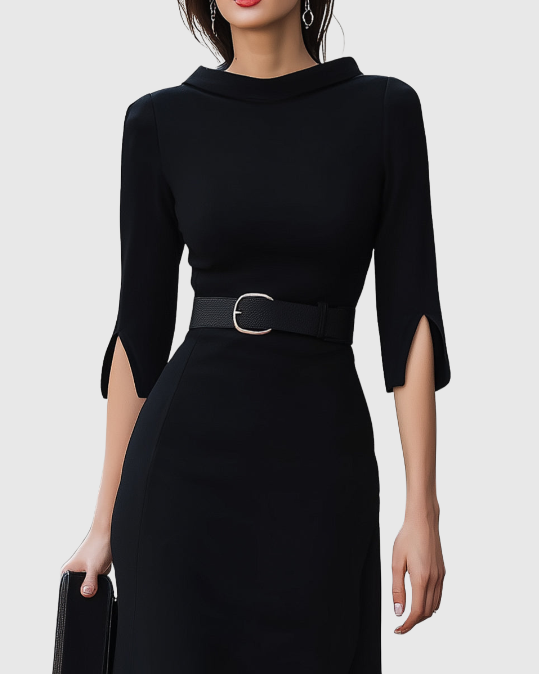 Women's Cocktail High Neck Belted Midi Dress