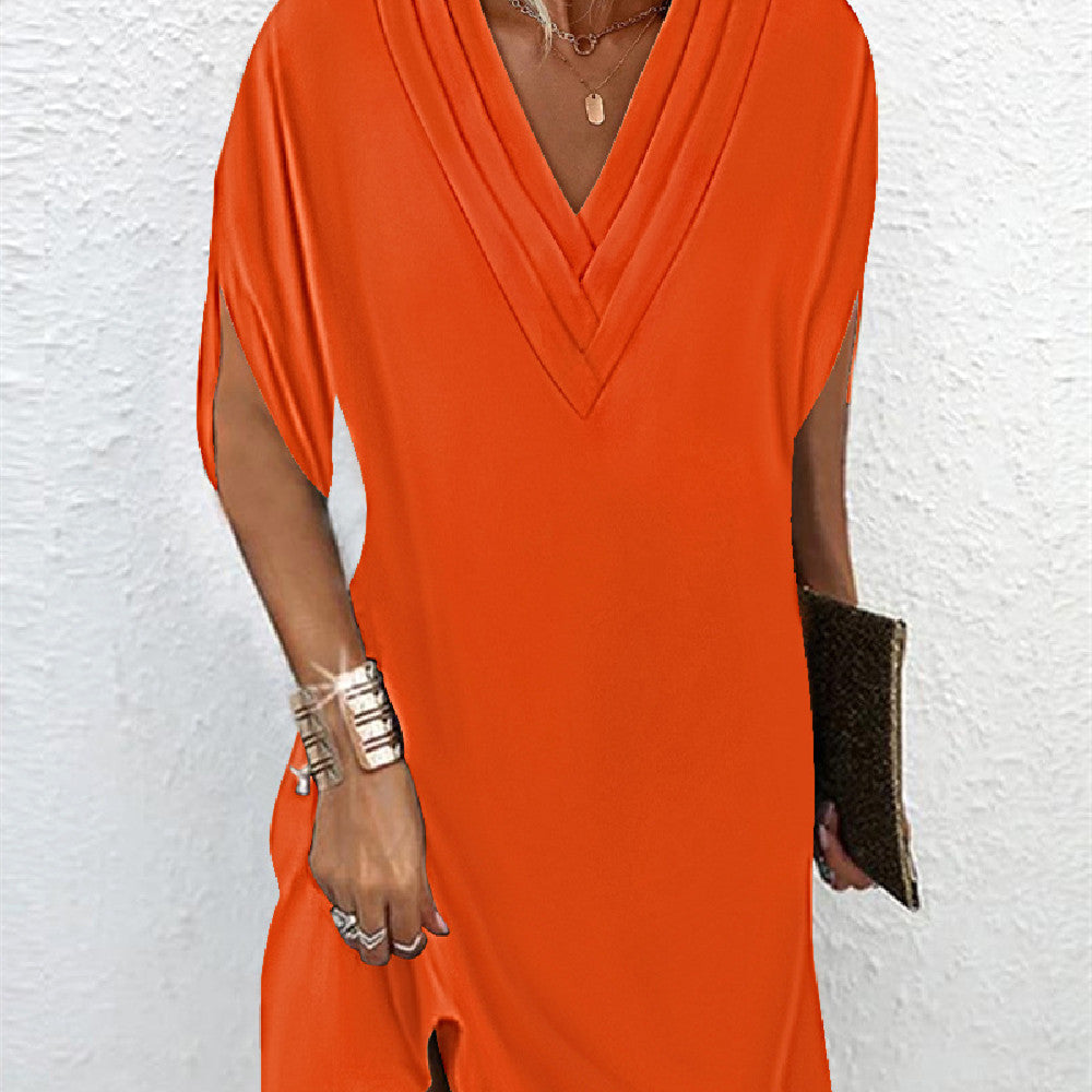 Women's Cocktail V Neck Split Sleeve Mini Shift Dress