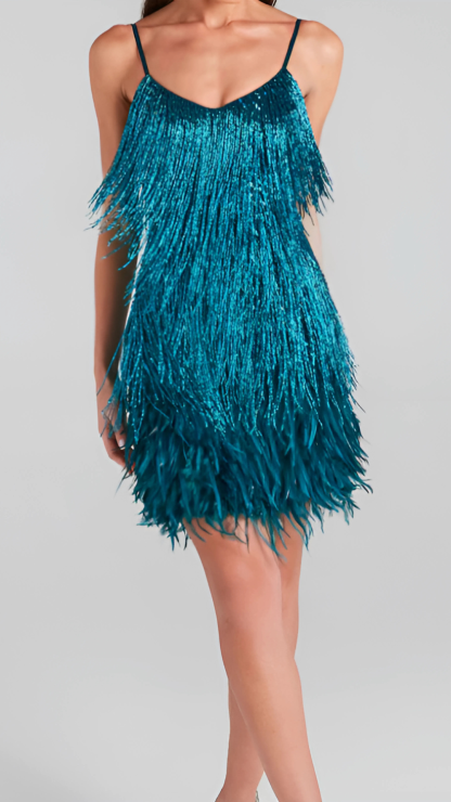 Women's Cocktail Sequin Fringe V Neck Mini Dress - product image 10