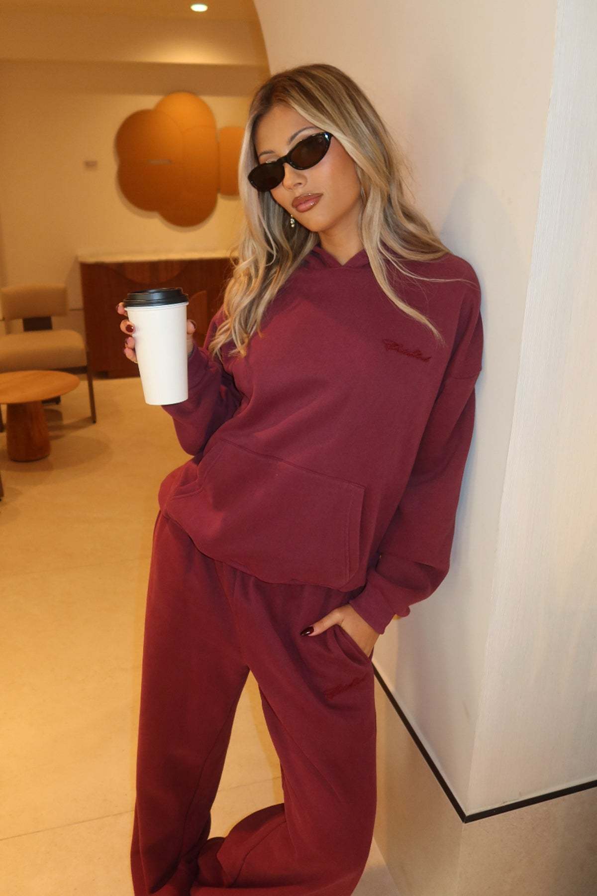 Basic Girl Oversized Edikted Hoodie - BURGUNDY