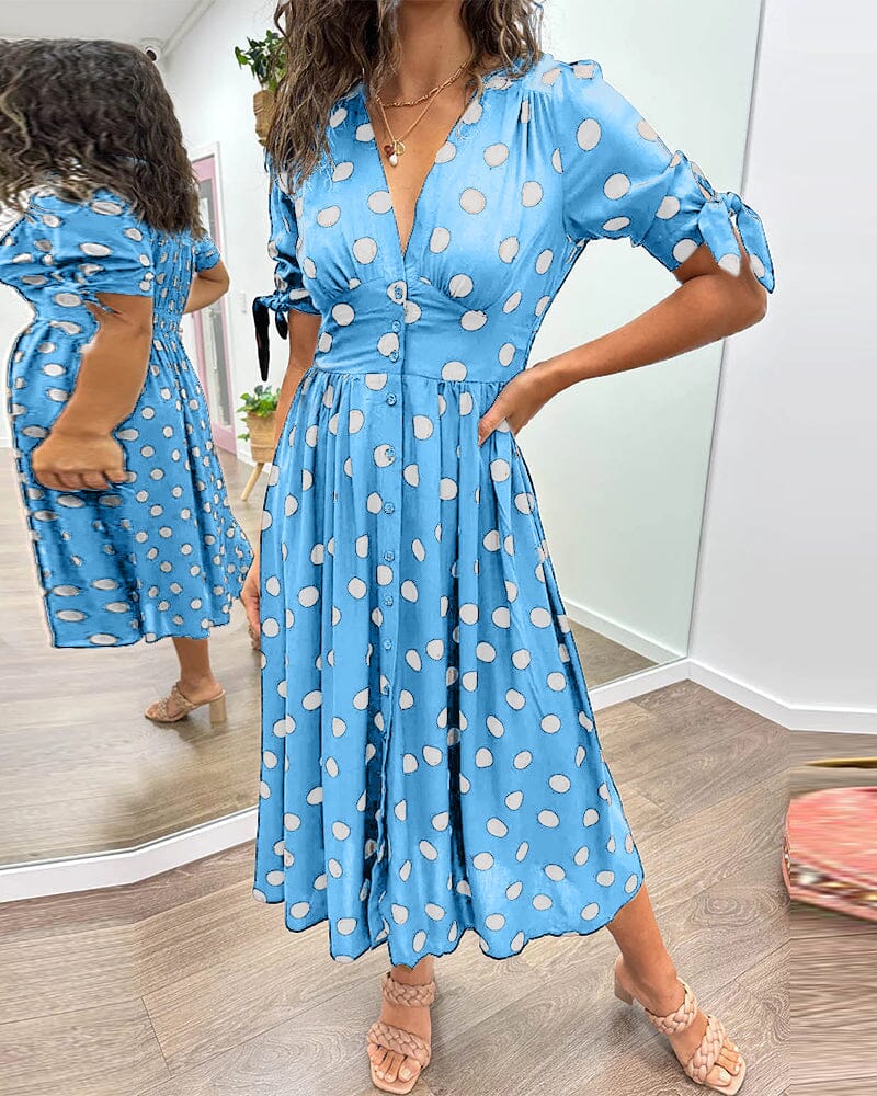 Women's Cocktail Polka Dot V Neck Midi Dress