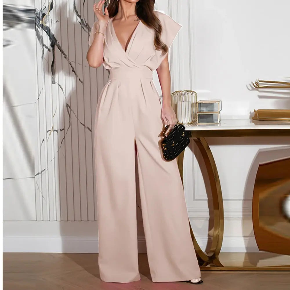 Women's Cocktail Wide Leg V Neck Flutter Sleeve Jumpsuit