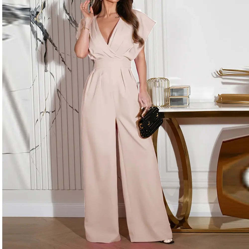 Women's Cocktail Wide Leg V Neck Flutter Sleeve Jumpsuit