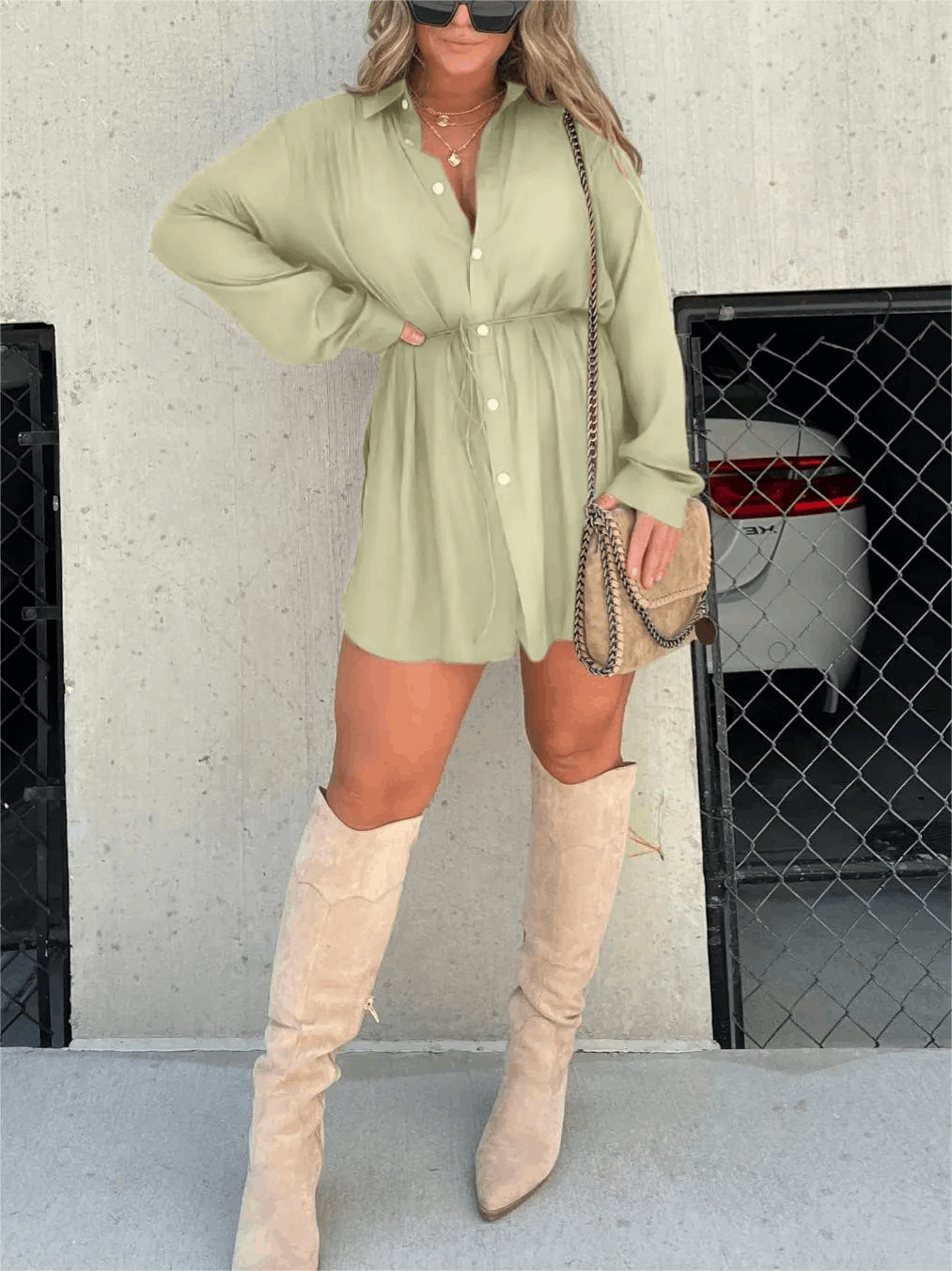 Women's Long Sleeve Button Front Shirt Romper - product image 10