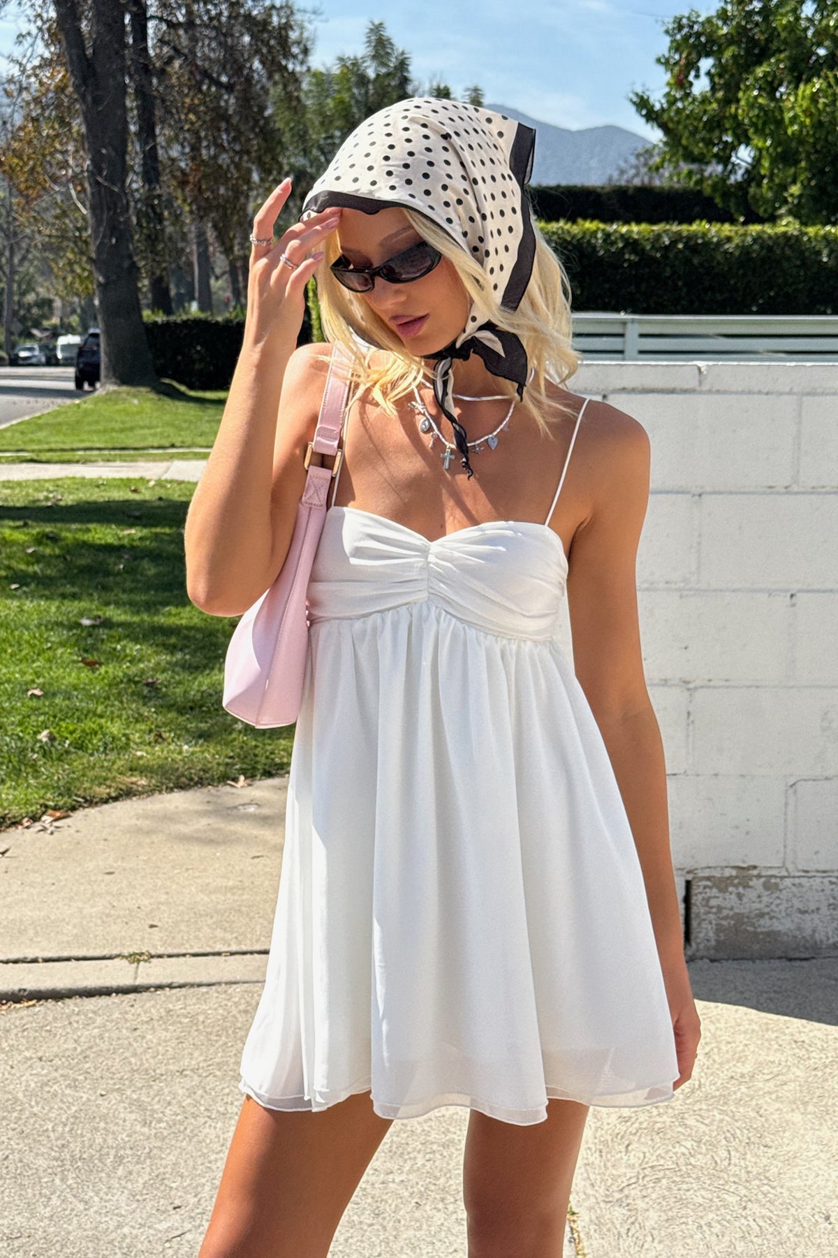 Ariellah Chiffon Babydoll Mini Dress - WHITE