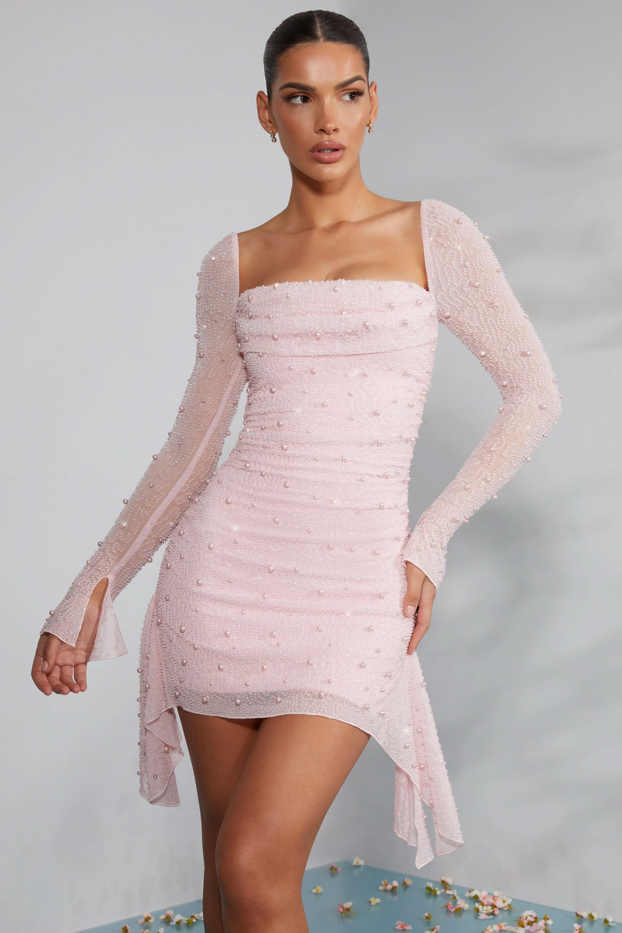 Women's Cocktail Pearl Beaded Square Neck Mini Dress - product image 7