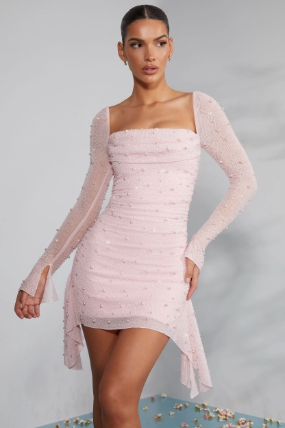 Women's Cocktail Pearl Beaded Square Neck Mini Dress - product image 7