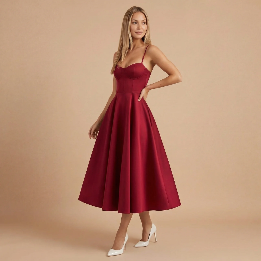 Women's Cocktail Sweetheart Neck Fit and Flare Midi Dress - product image 9