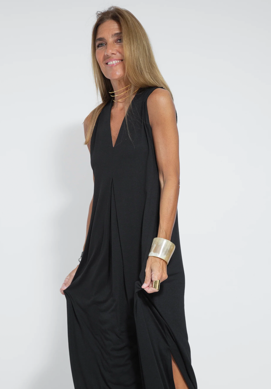 Women's Cocktail Sleeveless V Neck Maxi Dress With Slit